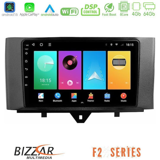 Bizzar Car Audio System for Smart ForTwo 2025-2026 (Bluetooth/USB/WiFi/GPS/Apple CarPlay/Android Auto) with 9" Touch Screen