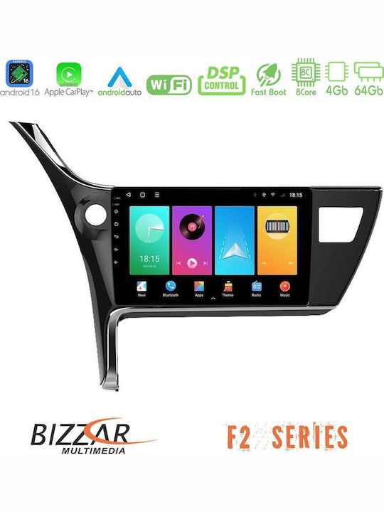Bizzar Auto-Audiosystem für Toyota Corolla / Auris 2017-2018 mit Touchscreen 10" Bluetooth USB WiFi GPS Apple CarPlay Android Auto