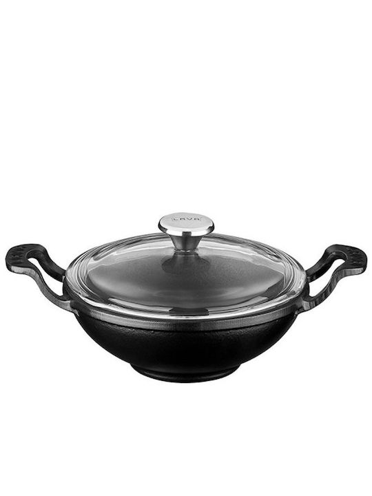 Lava Lava Wok aus Gusseisen mit Deckel mit Emaille Innenbeschichtung 16cm