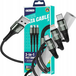 Jellico USB to Lightning Type-C micro USB Cable 3.1A Black 1.2m Jellico USB to Lightning Type-C micro USB Cable 3.1A Black 1.2m