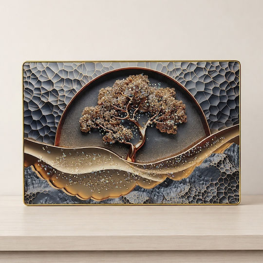 Dekorativer Ölgemälde Abstrakter Baum Leben In Relief Kristallapplikationen In Einen Goldenen Rahmen 60x40 cm