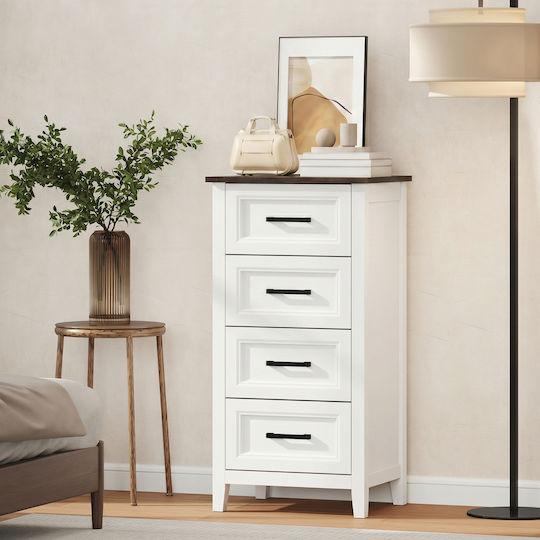 Chest of Drawers Wooden with 4 Drawers White 45x35x87cm