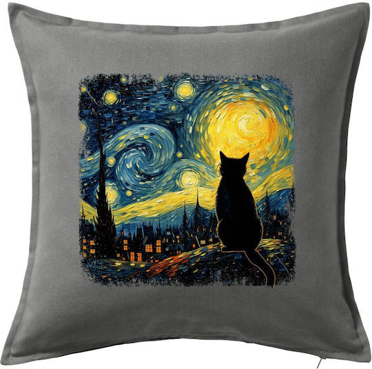 Koupakoupa Sofa Cushion Starry Night Cat 100% Cotton Grey 50x50cm