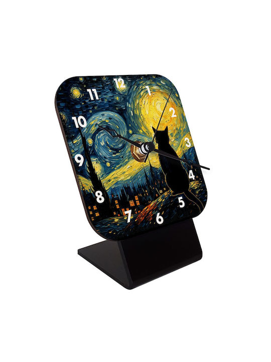 Koupakoupa Starry Night Cat Tabletop Clock with Indicators Wooden KP_34600_clock-desk-square
