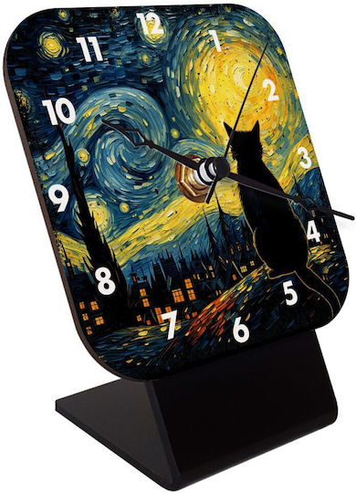 Koupakoupa Starry Night Cat Επιτραπέζιο Ρολόι με Δείκτες Ξύλινο KP_34600_clock-desk-square
