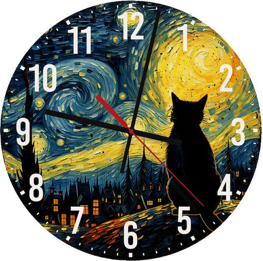 Koupakoupa Kids Wall Clock Starry Night Cat Wooden 30cm