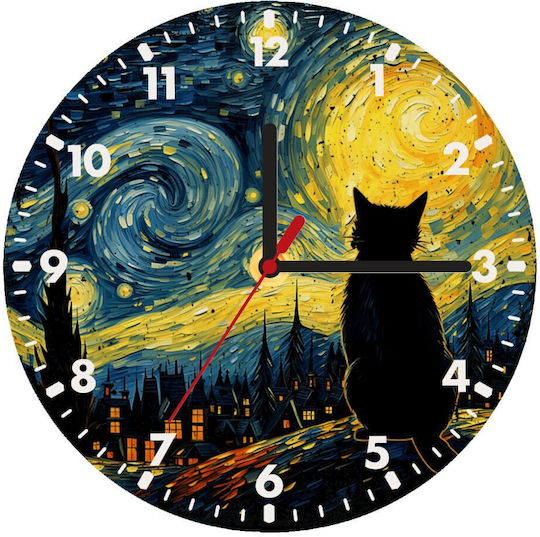Koupakoupa Kids Wall Clock Starry Night Cat Wooden 20cm