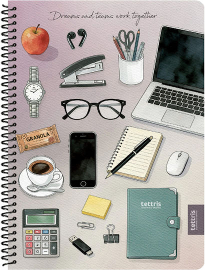 Tettris Spiral School Notebook Ruled B5 90 Paper Sheets 3 Subjects (Various Designs) B5-3Subjects-206