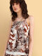 Damenbluse Blumen Braun