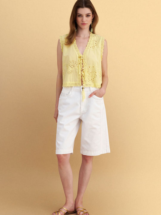 Women's Blouse with Lace Yellow