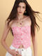 Women's Crop Top Checked Pink 91067152-Fuchsia
