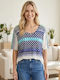 Damen Bluse Kurzärmelig Polka Dot Blau