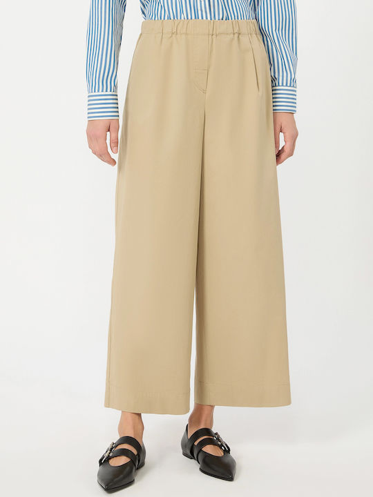 Pantaloni Largi Dama Cu Cauciuc În Fit Lejer Bej