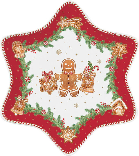 Easylife Fancy Gingerbread Χριστουγεννιάτικη Πιατέλα Πορσελάνινη Αστέρια 22.5x22.5εκ.