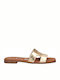 Leather Women's Flat Sandals Gold