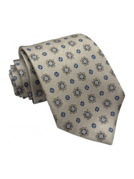 Silk Tie Light Beige Blue Navy Pattern Printed 8cm