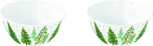 Easy-Life Festive Trees Μπωλ Σερβιρίσματος Στρογγυλό από Πορσελάνη με Διάμετρο 14εκ. 2τμχ