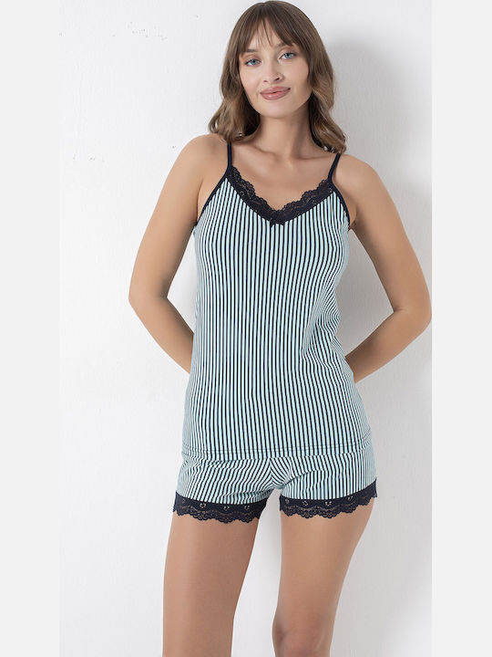 Set De Pijamale Dama De Vară Din Bumbac Cu Dantelă