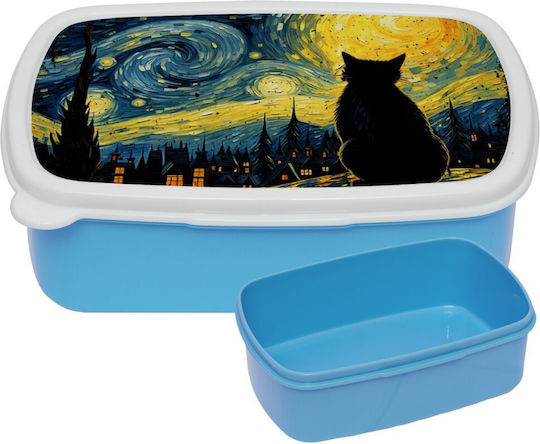 Koupakoupa Starry Night Cat Plastic Kids Food Container Thermal Blue 18 x 13 x 6cm