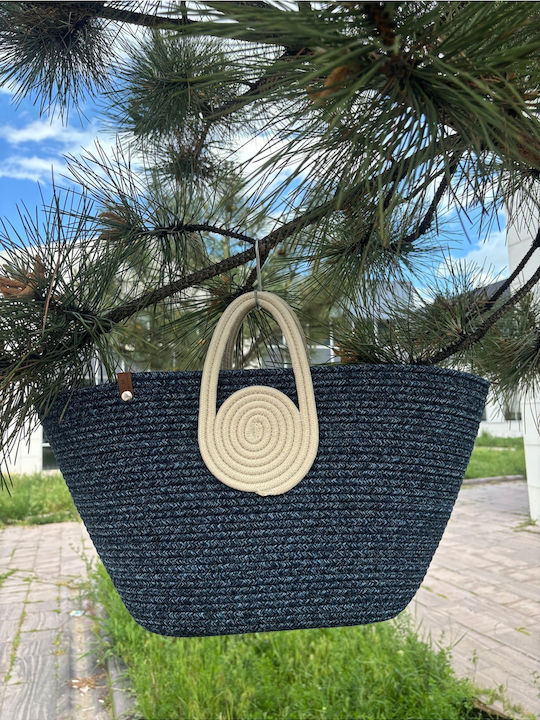 Wicker Beach Bag Blue