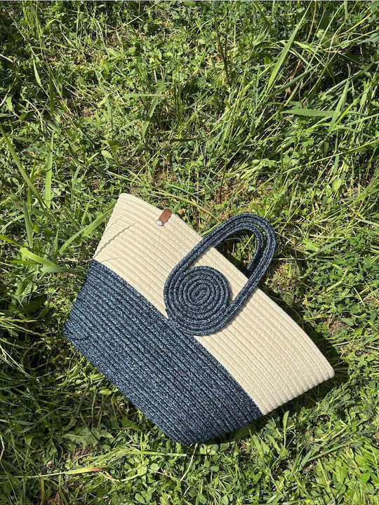 Wicker Light Blue Beach Bag