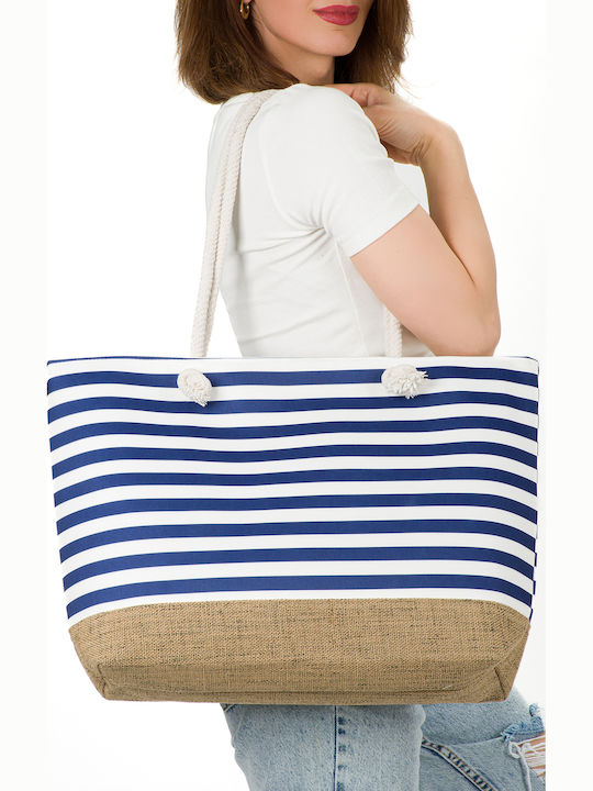 Wicker Blue Beach Bag