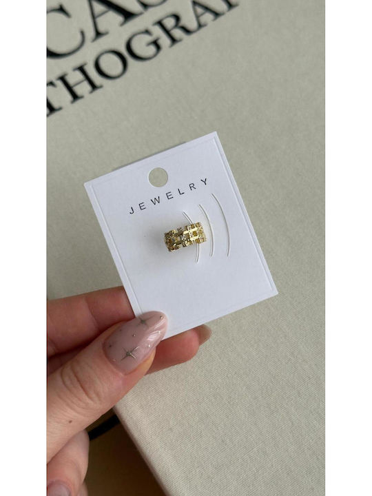 Single Steel Gold Plated Cuff Earring with Gree...