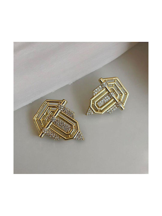 Dangle Earrings Made of Gold Plated Steel with Stones