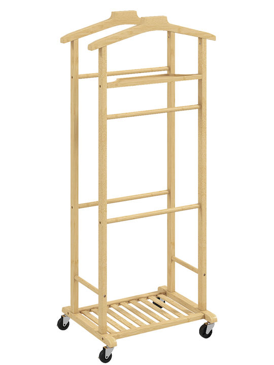 HomCom Τροχήλατη Κρεμάστρα Δαπέδου από Bamboo Καφέ 47x33.7x105.5cm