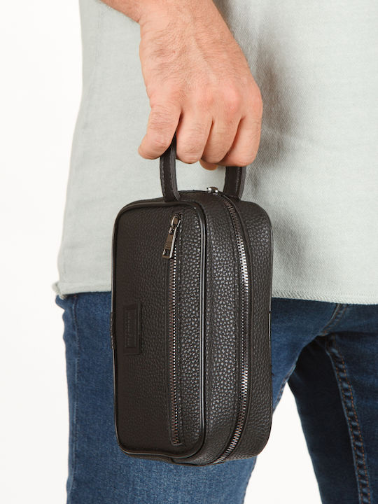 Enpapa Men's Women's Travel Personal Care Bag Leather Black Small Size