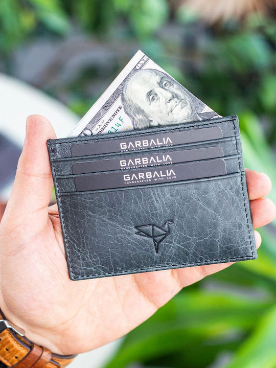 Leather Men's Card Wallet Grey