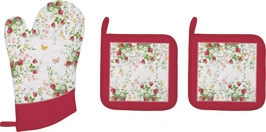 Easylife Jardin Des Fraises Oven Mitt And Pot Holder Set Fabric