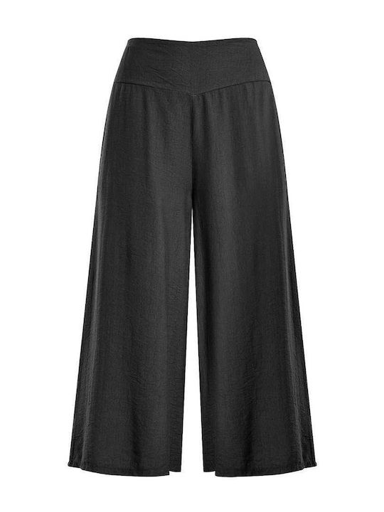 Celestino Pantaloni Largi Crop Talie Înaltă Lejeri Fit Negri