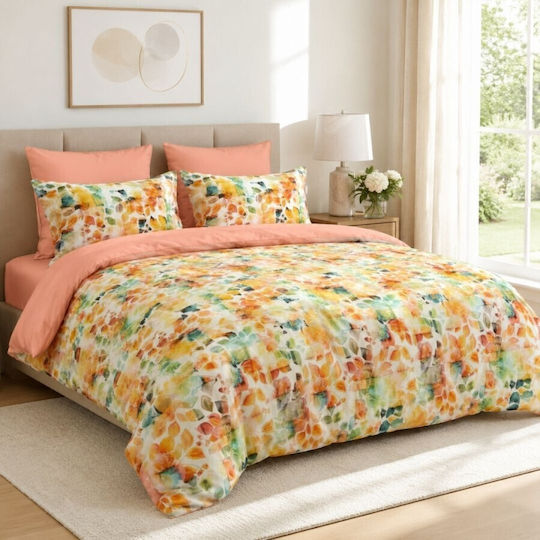 Pucioasa Σετ Παπλωματοθήκη 240x250cm Υπέρδιπλη με 2 Μαξιλαροθήκες & 1 Σεντόνι Πορτοκαλί