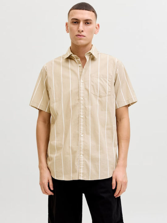 Cămașă Cu Mâneci Scurte Regular Fit Cu Dungi Light Brown