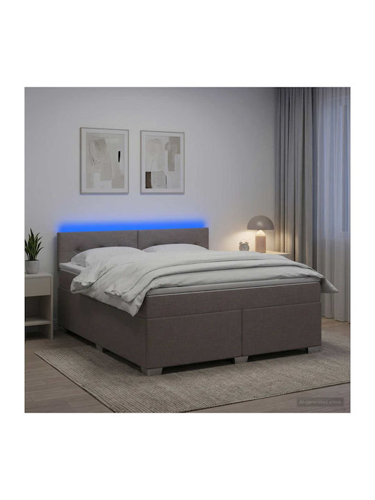Κρεβάτι King Size Επενδυμένο με Ύφασμα Taupe με...