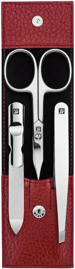 3 Piece Daily Nail Care Set Stainless Steel Leather Case Red Zwilling Classic Inox