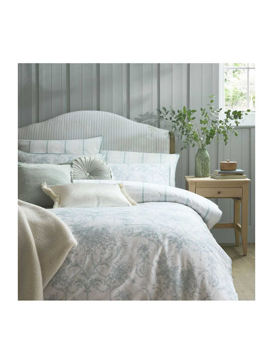 Laura Ashley Set Bettbezug Baumwolle 230x220cm Übergröße mit 2 Kissenbezügen Seaspray