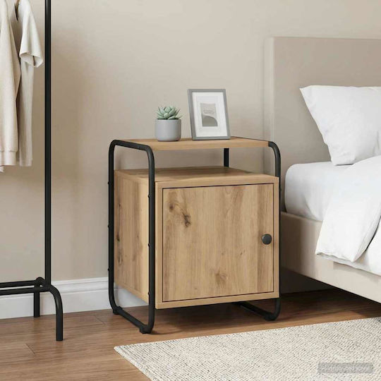 Wooden Bedside Table with Metal Legs Brown 40x39.5x50cm