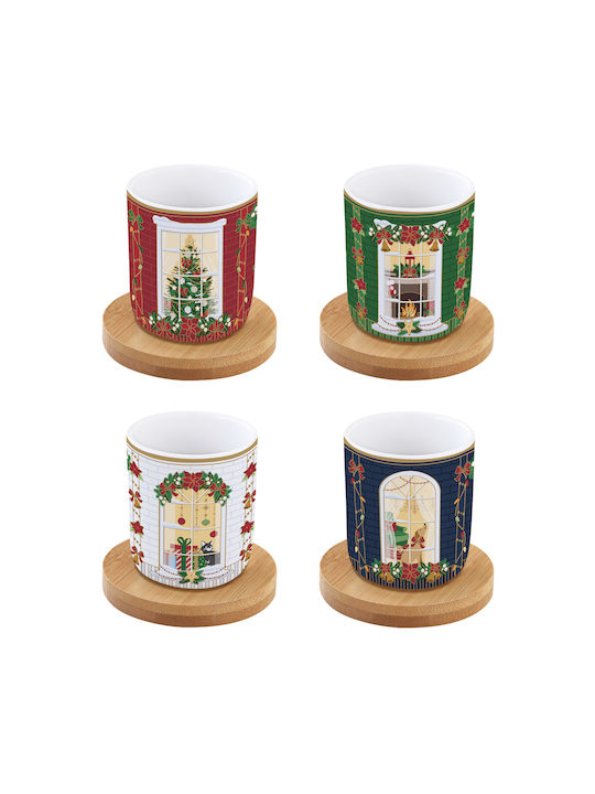 Easylife Festive Avenue Σετ Χριστουγεννιάτικα Ποτήρια Πορσελάνινα Δεντράκια 110ml 4τμχ
