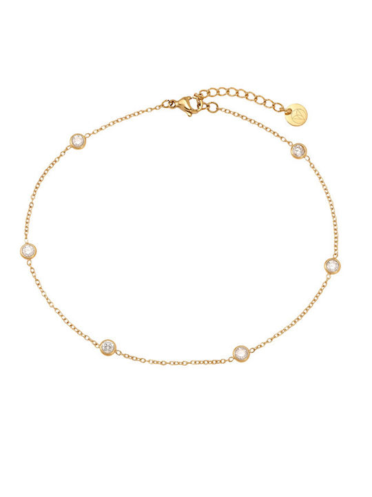 Papoulidis Jewellery Златна Верига за Глезен от Стомана с Зиркон 23cm