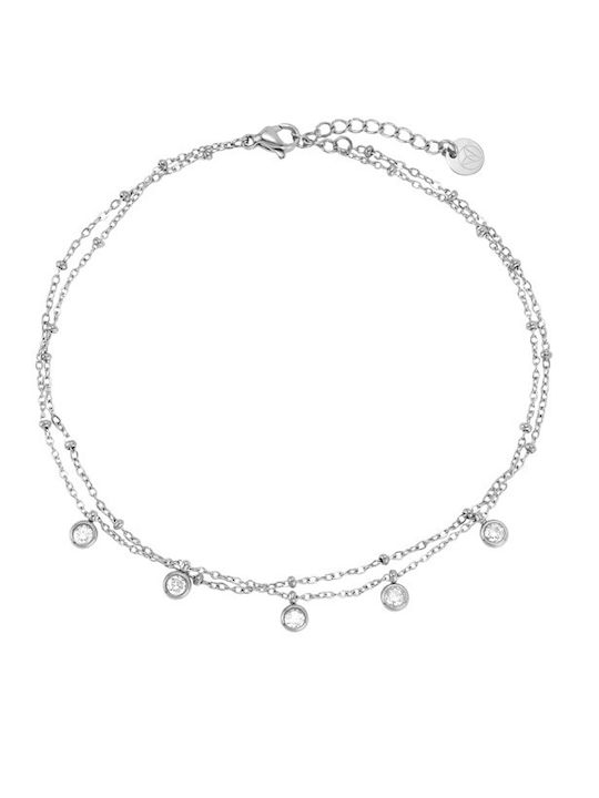 Papoulidis Jewellery Гривна за глезен от неръждаема стомана с цирконий 23cm
