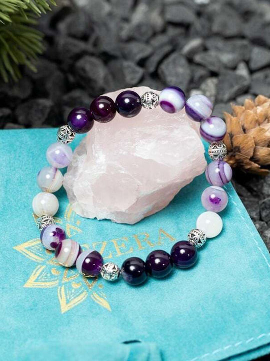 Brățară Pentru Femei Din Pietre Naturale De Agat Violet Mărgele Suri 8mm