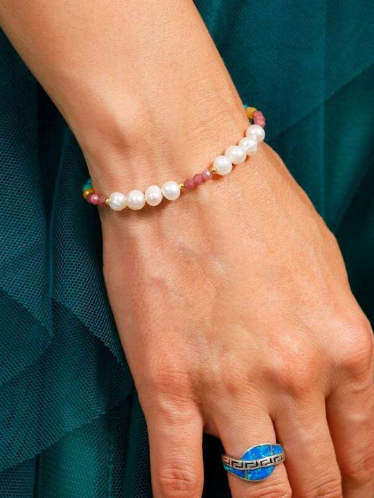 Brățară Taya Mărgele Naturale Turmalină Roz Topaz Amazonit Ametist Cristale În Argint 925 Placat Cu Aur