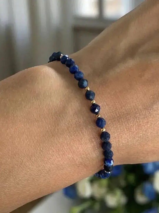Brățară Argint Placată Cu Aur 4mm Cristale Lapis Lazuli Tăiate