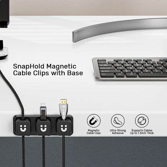 Unitek Organizator de cabluri 3+1 Snaphold Clipsuri magnetice pentru cabluri Bază T1117a
