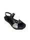 Leder Flache Damen Sandalen Schwarz