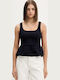 Damen Bluse Ärmellos mit Reißverschluss Dunkelblau