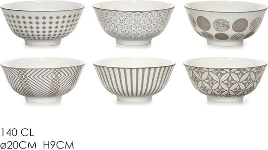 General Trade Round Grey Porcelain Serving Bowls Diameter 20cm 6 Pieces
