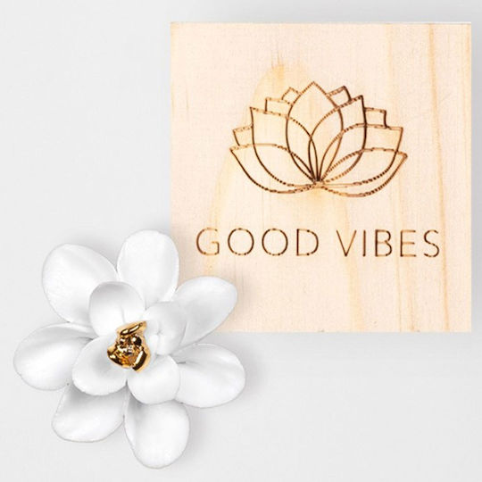Decorative Mini Flower Good Vibes Rd0017940 4.5x4.5cm White-Gold Wooden Porcelain